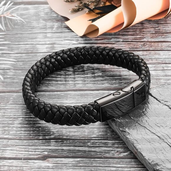 Black Leather Ashes Memorial Bangle - Remembrance Jewelry for Men Women - Picture 2 of 7